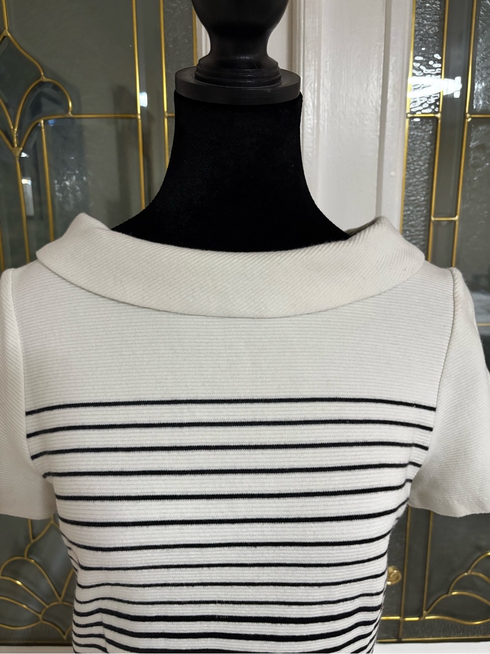 Talbots Cream and Black Striped Boatneck dress.